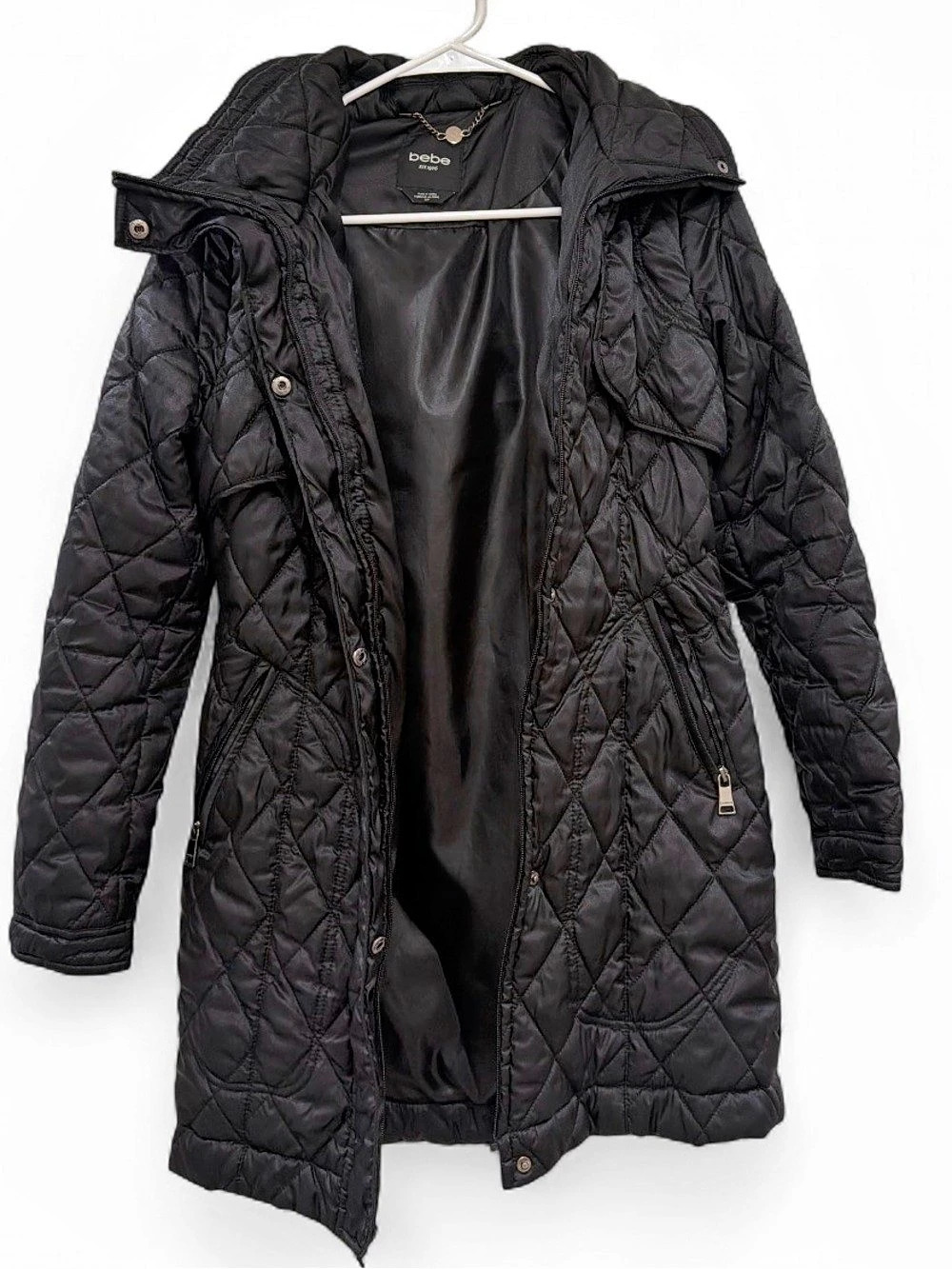 bebe Black Quilted diamond pattern Puffer Coat size S/P